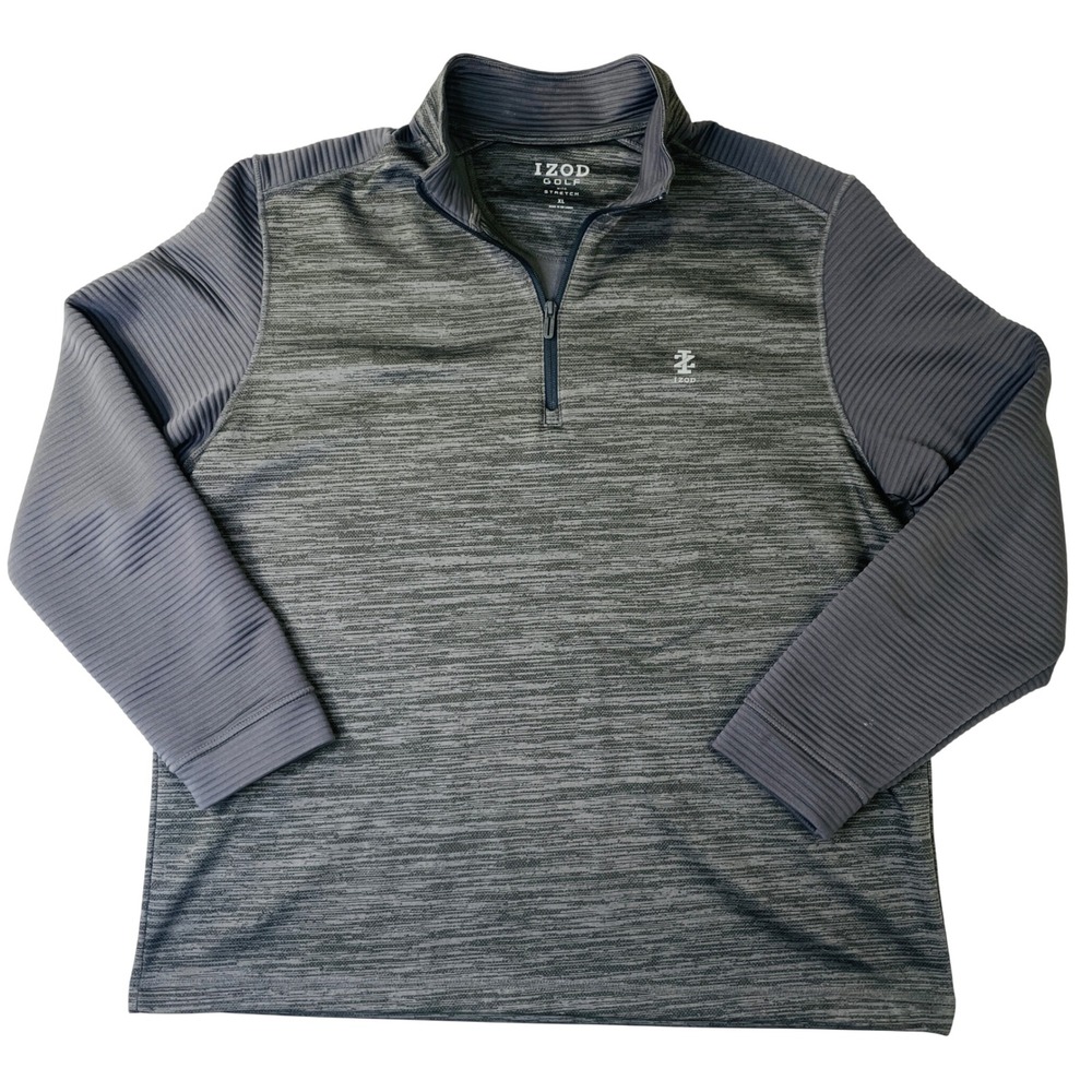 IZOD Golf Mens XL Gray Space Dye Ribbed Sleeve Quarter Zip Pullover Sweater